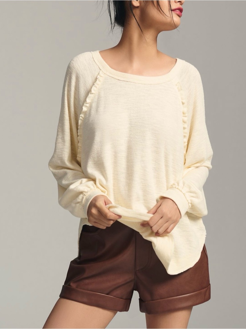 Pilcro Ruffled Raglan Thermal Top